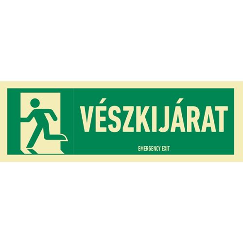 Vészkijárat(Felirat+Piktogram,ISO),Utánvilágító PVC 300x100 